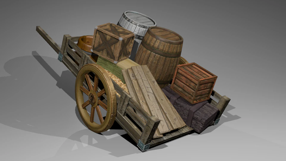 wooden cart 3D Model .c4d .max .obj .3ds .fbx .stl .blend