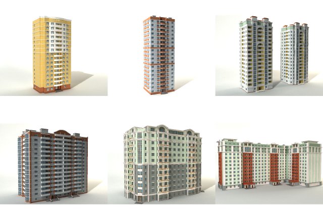 11 multistorey buildings 3D Model .c4d .max .obj .3ds .fbx .stl .blend 