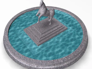 घोड़े की मूर्ति के साथ फव्वारा 3D मॉडल