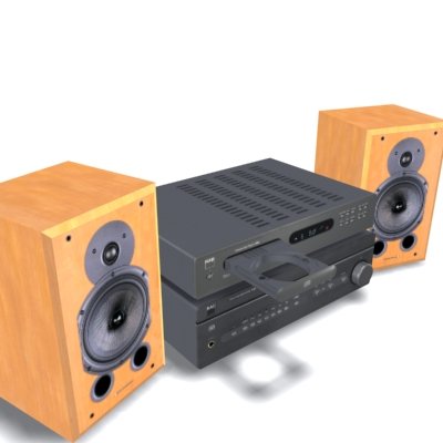 stereo system with speakers 3D Model .c4d .max .obj .3ds .fbx .stl .blend 