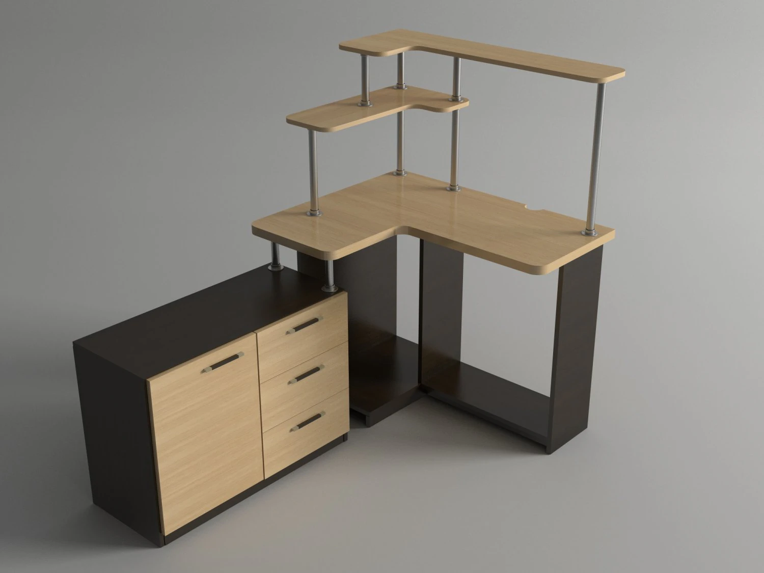 corner computer desk 3D Model .c4d .max .obj .3ds .fbx .stl .blend 