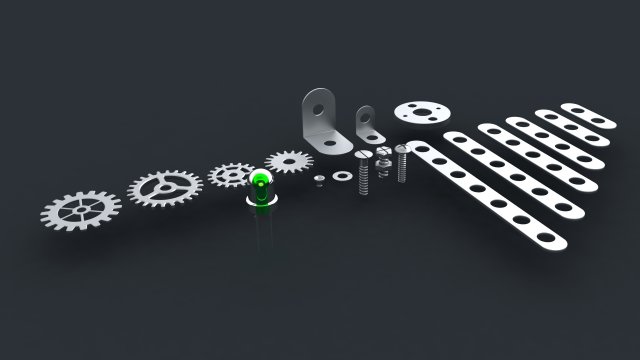 screws nuts shims cogwheels and luminodiode 3D Model .c4d .max .obj .3ds .fbx .stl .blend 