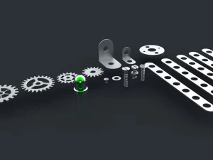 स्क्रू नट शिम्स कॉगव्हील्स और ल्यूमिनोडियोड 3D मॉडल