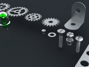 screws nuts shims cogwheels and luminodiode 3D Model