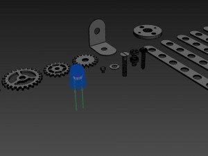 screws nuts shims cogwheels and luminodiode 3D Model
