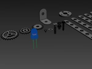 screws nuts shims cogwheels and luminodiode 3D Model