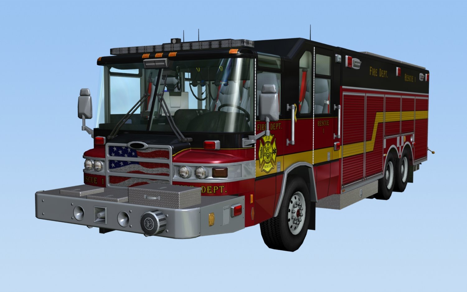 Heavy Rescue Fire Truck Video Game Ready 3D Model in Heavy Equipment