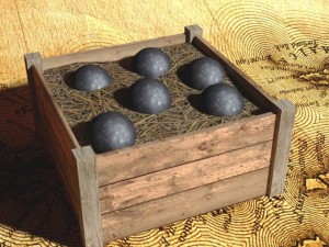 wooden box with cannon balls Modello 3D