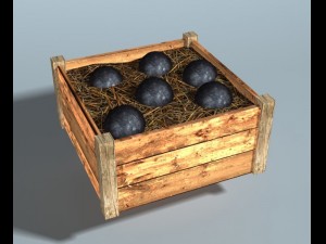 wooden box with cannon balls Model 3D