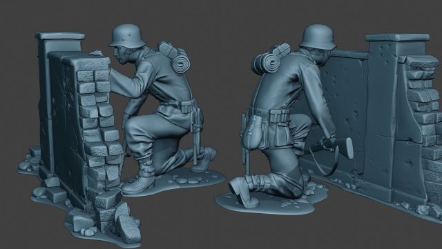 German kar98k soldier behind wall cover 3D Принт Модель .c4d .max .obj .3ds .fbx .stl .blend 