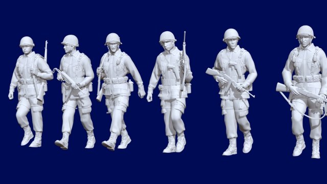 Americain ww2 soldiers x6 3D 打印模型 .c4d .max .obj .3ds .fbx .stl .blend 