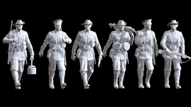 Australian ww1 soldiers x6 3D Принт Модель .c4d .max .obj .3ds .fbx .stl .blend 
