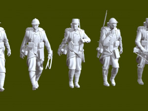 French ww2 walking soldiers x5 3D Print Model