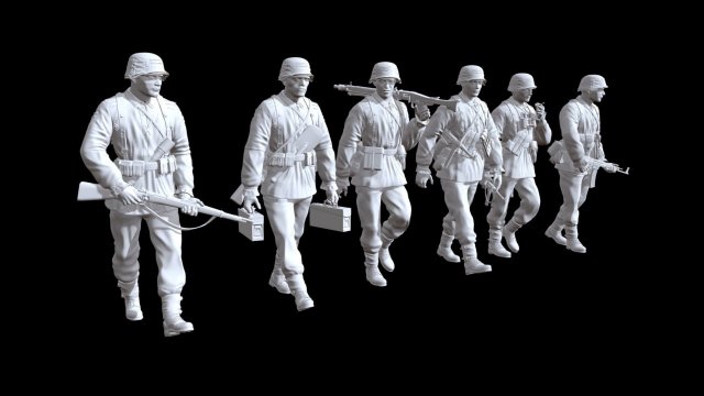 German ww2 walking soldiers x6 v2 3D-printmodel .c4d .max .obj .3ds .fbx .stl .blend 