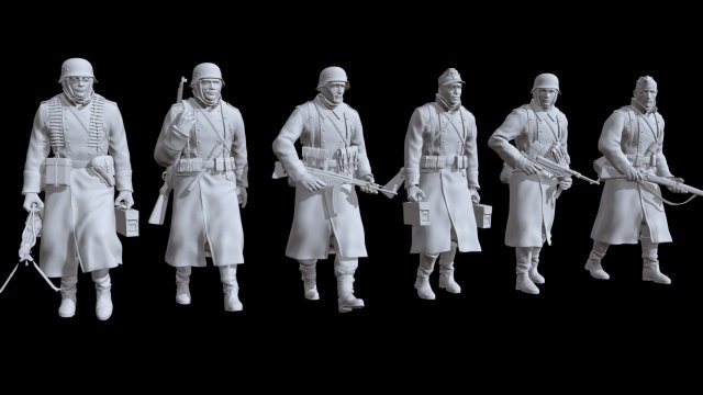 German ww2 walking soldiers x6 3D Print Model .c4d .max .obj .3ds .fbx .stl .blend 