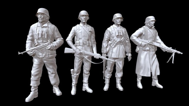 German ww2 idle soldiers x4 3D Принт Модель .c4d .max .obj .3ds .fbx .stl .blend 