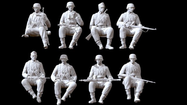 German ww2 seated soldiers x8 3D Print Model .c4d .max .obj .3ds .fbx .stl .blend 