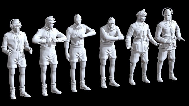 German tank crew africa summer uniform ww2 x6 3Dプリントモデル .c4d .max .obj .3ds .fbx .stl .blend 