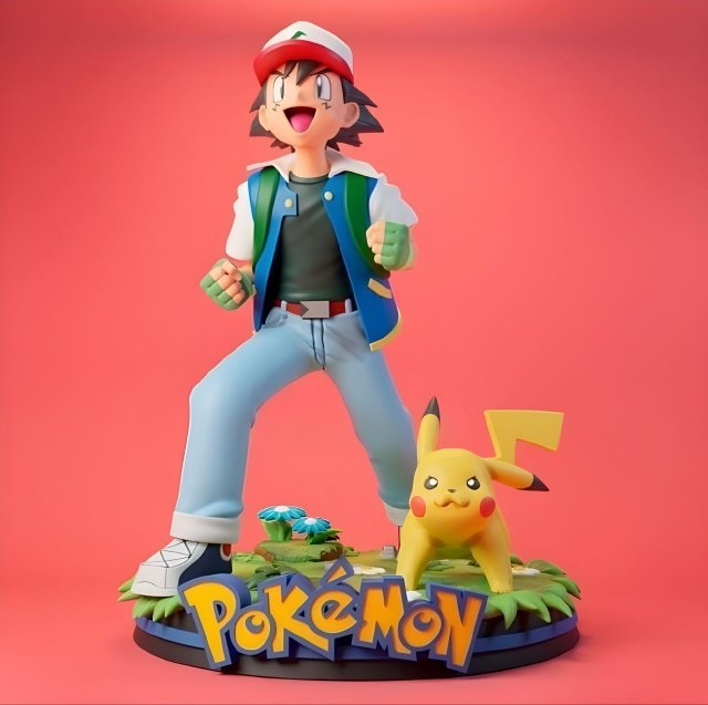 Ash and Pikachu assembly 3D Print Model .c4d .max .obj .3ds .fbx .stl .blend 