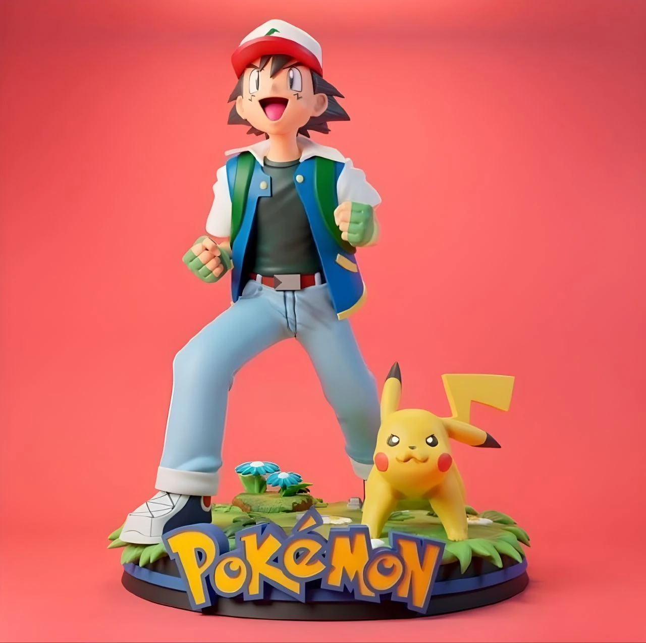 Ash and Pikachu assembly 3D Print Model .c4d .max .obj .3ds .fbx .stl .blend 