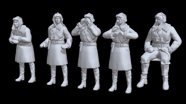 Soviet ww2 tank crew soldiers x5 Modelo de impresión 3D .c4d .max .obj .3ds .fbx .stl .blend