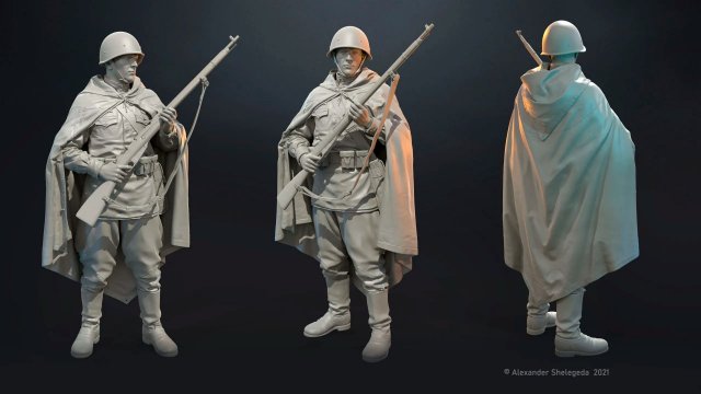 Russian sniper soldier ww2 assembly 3D Принт Модель .c4d .max .obj .3ds .fbx .stl .blend 