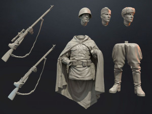 Russian sniper soldier ww2 assembly 3D Принт Модель