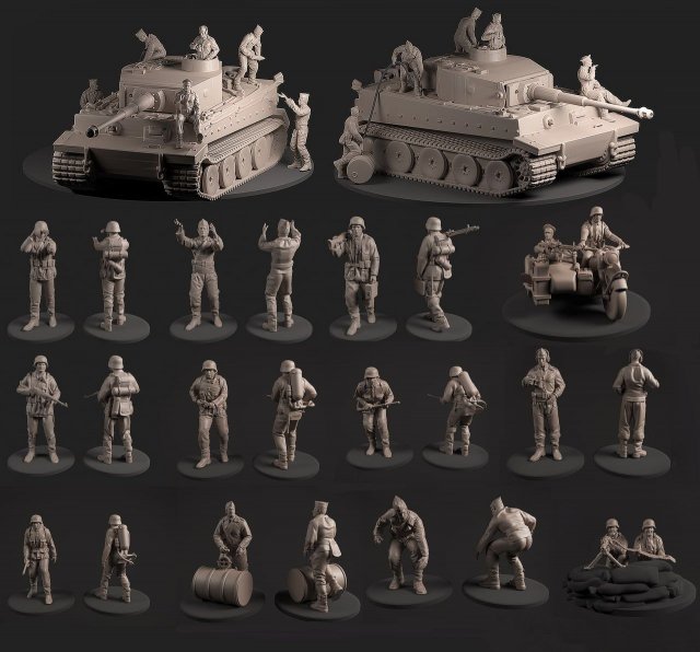 Tank and German Soldiers ww2 assembly Modello di stampa 3D .c4d .max .obj .3ds .fbx .stl .blend 