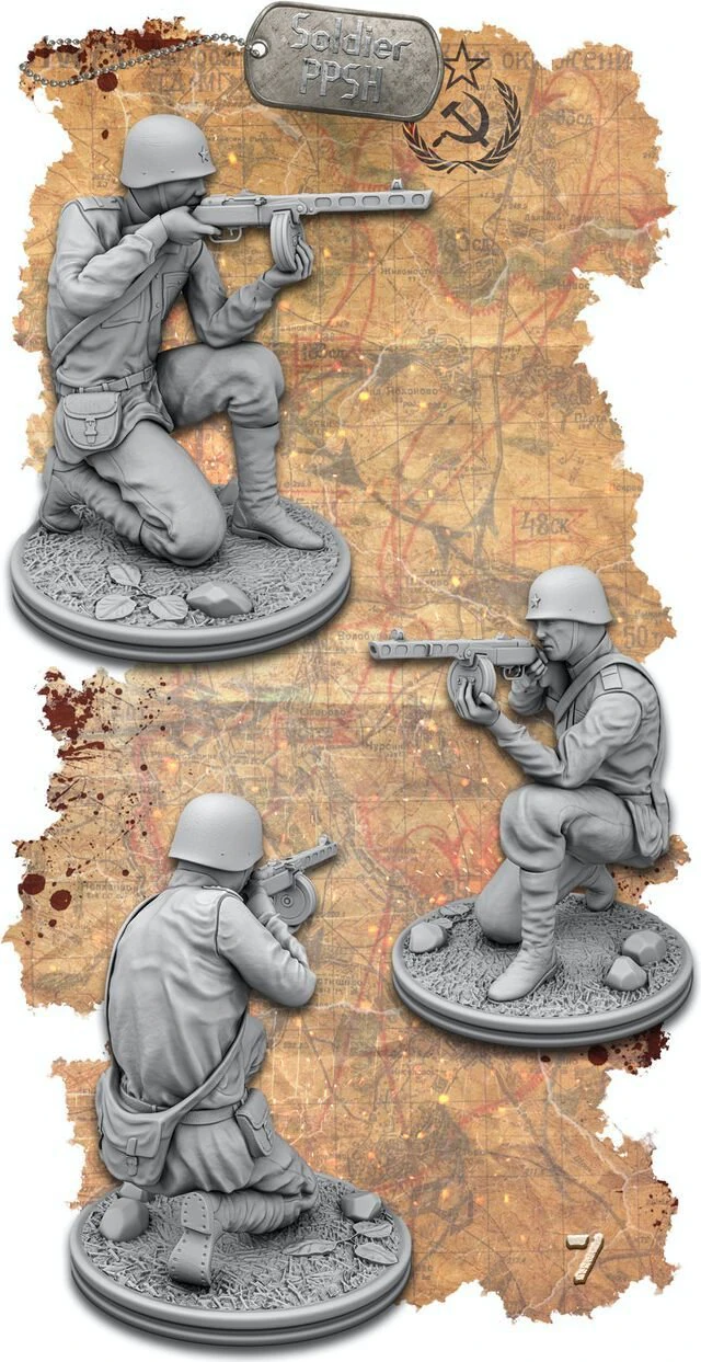World War II Soviet Soldier with PPSH 3D Print Model .c4d .max .obj .3ds .fbx .stl .blend 