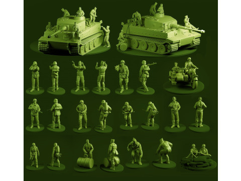 WW2 TANK AND SOLDIERS ASSEMBLY 3D 프린트 모델