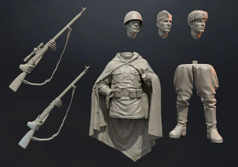 Soviet Sniper WW2 Assembly 3D Print Model .c4d .max .obj .3ds .fbx .stl .blend 