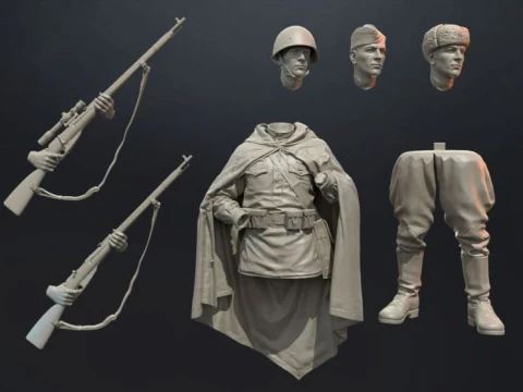 Soviet Sniper WW2 Assembly 3D Print Model
