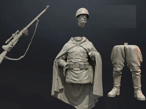 Soviet Sniper WW2 Assembly 3D Print Model
