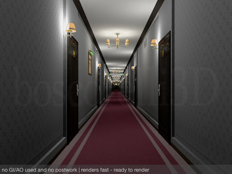 fancy hotel corridor ready to render 3D Model .c4d .max .obj .3ds .fbx .stl .blend