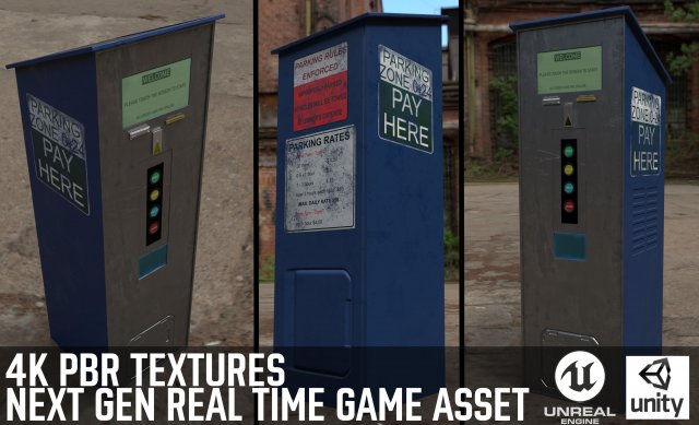 parking meter ticket automat next gen pbr real time asset low-poly 3D Model .c4d .max .obj .3ds .fbx .stl .blend 