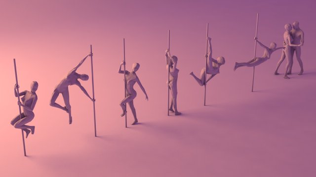 6 pole dancers and 1 dancing couple minimalist low-poly 3D Model .c4d .max .obj .3ds .fbx .stl .blend 