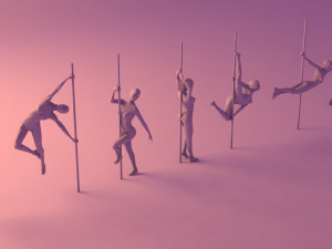 6 pole dancers and 1 dancing couple minimalist low-poly 3D Model