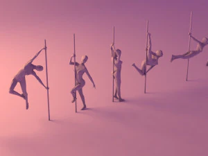 6 танцоров на пилоне и 1 танцующая пара минималистичный лоу-поли 3D Модель