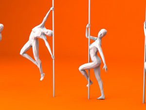 6 pole dancers and 1 dancing couple minimalist low-poly 3D Model