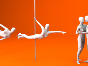 6 pole dancers and 1 dancing couple minimalist low-poly 3D Model