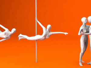 6 pole dancers and 1 dancing couple minimalist low-poly 3D Model