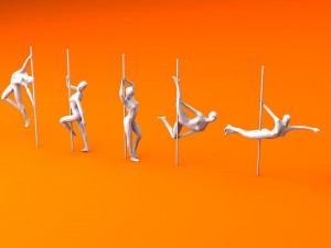 6 pole dancers and 1 dancing couple minimalist low-poly 3D Model