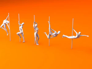 6 pole dancers and 1 dancing couple minimalist low-poly 3D Model