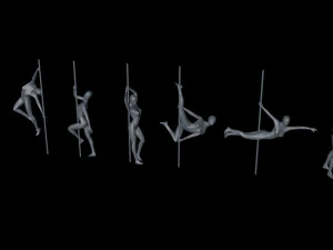 6 pole dancers and 1 dancing couple minimalist low-poly 3D Model