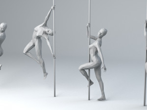 6 pole dancers and 1 dancing couple minimalist low-poly 3D Model