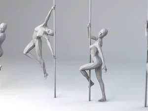 6 pole dancers and 1 dancing couple minimalist low-poly 3D Model