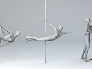 6 pole dancers and 1 dancing couple minimalist low-poly 3D Model