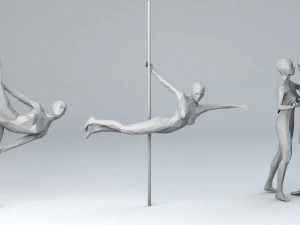 6 pole dancers and 1 dancing couple minimalist low-poly 3D Model