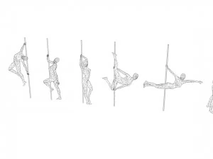 6 pole dancers and 1 dancing couple minimalist low-poly 3D Model