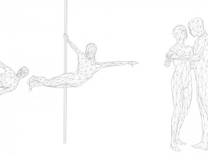 6 pole dancers and 1 dancing couple minimalist low-poly 3D Model